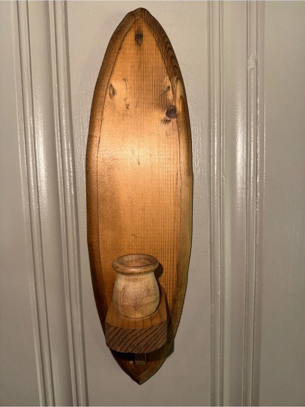 Rustic Wooden Wall Hook Candle Sconce in Natural Brown